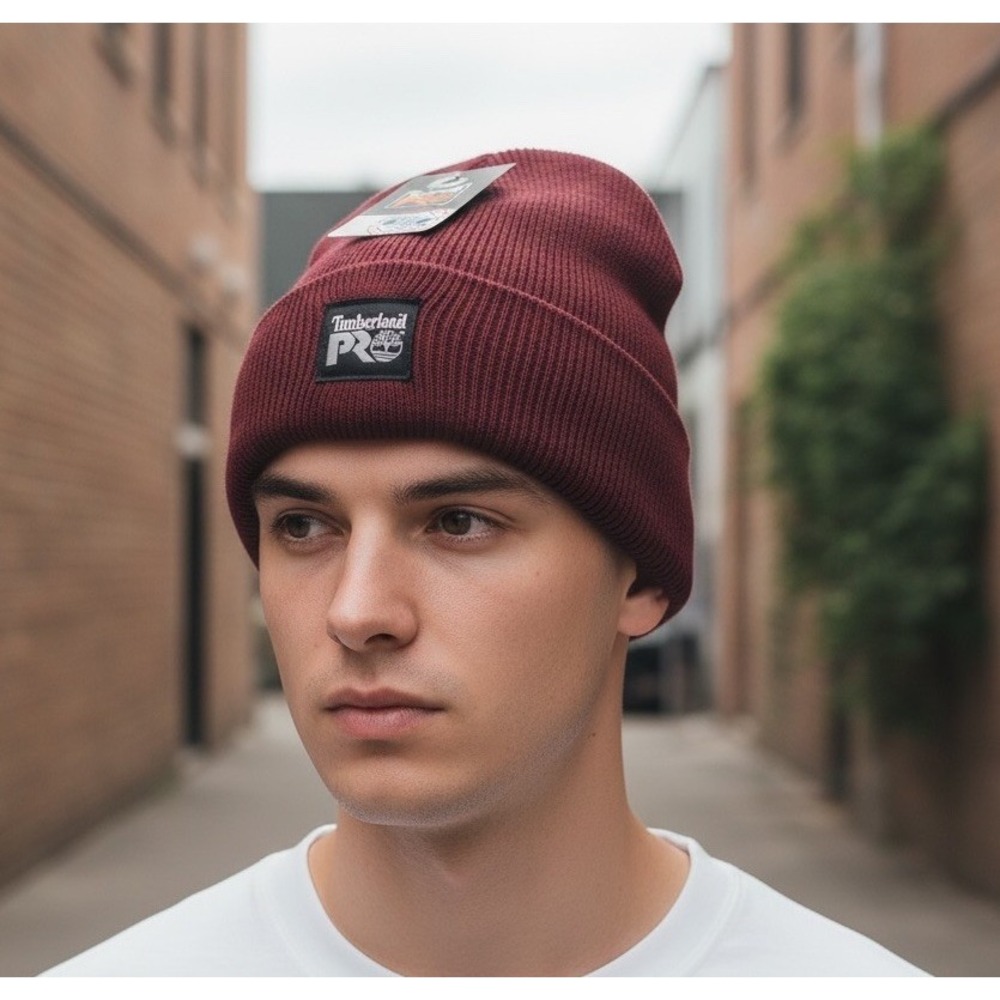 Timberland Pro Maroon‎ Beanie Unisex Cuffed Beanie Stretchable Watch Cap